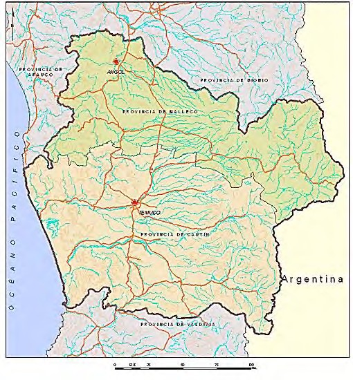 Región de La Araucanía. Provincias de Malleco y Cautín.[1]